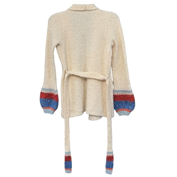Moth Anthropologie Ivory Cardigan XS Striped Balloon Sleeve Belted - Picture 2 of 5